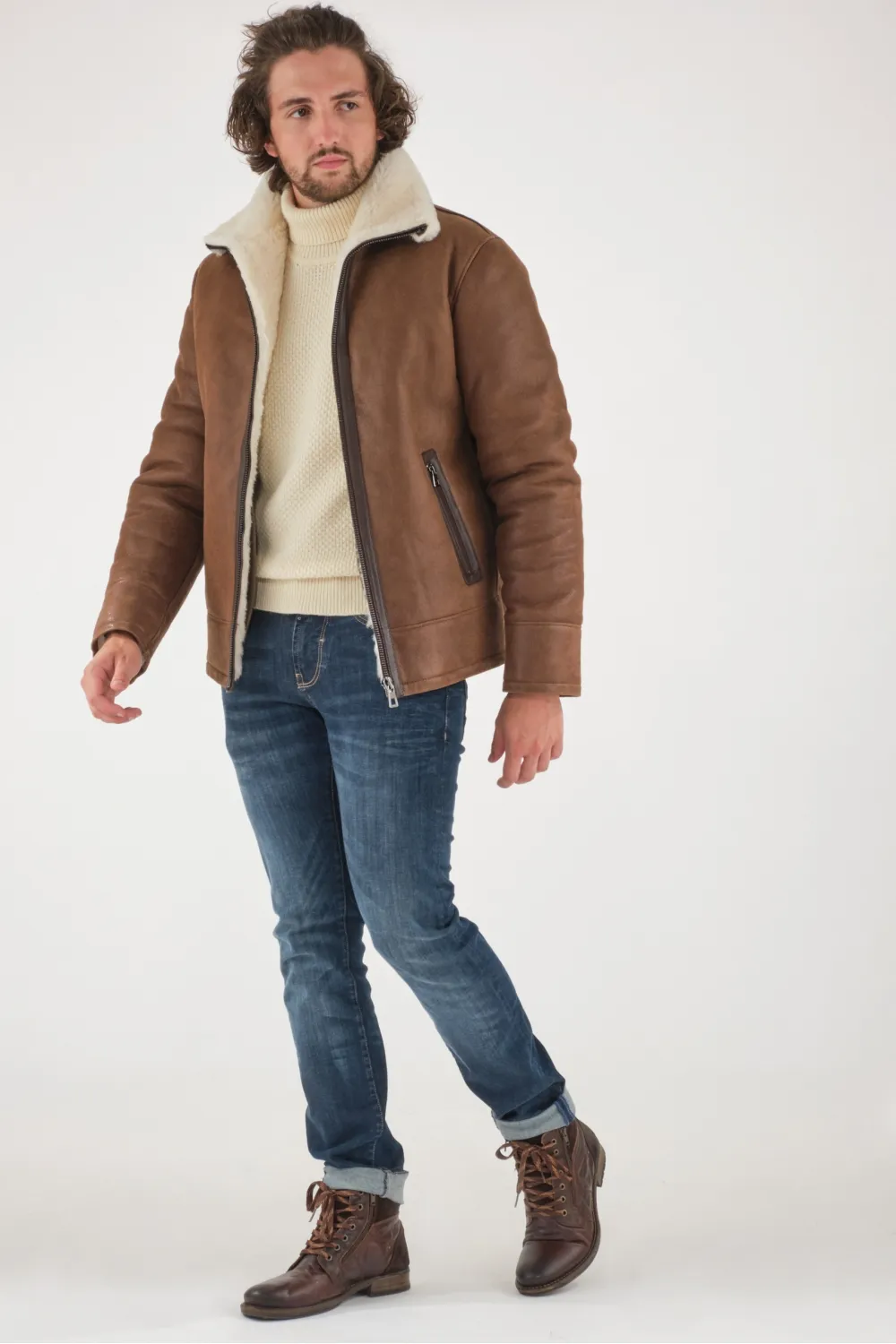 Blouson marron mouton lainé, Caractère Cuir - KYLIAN JACKET SHEARLING Marron | Cesare Nori