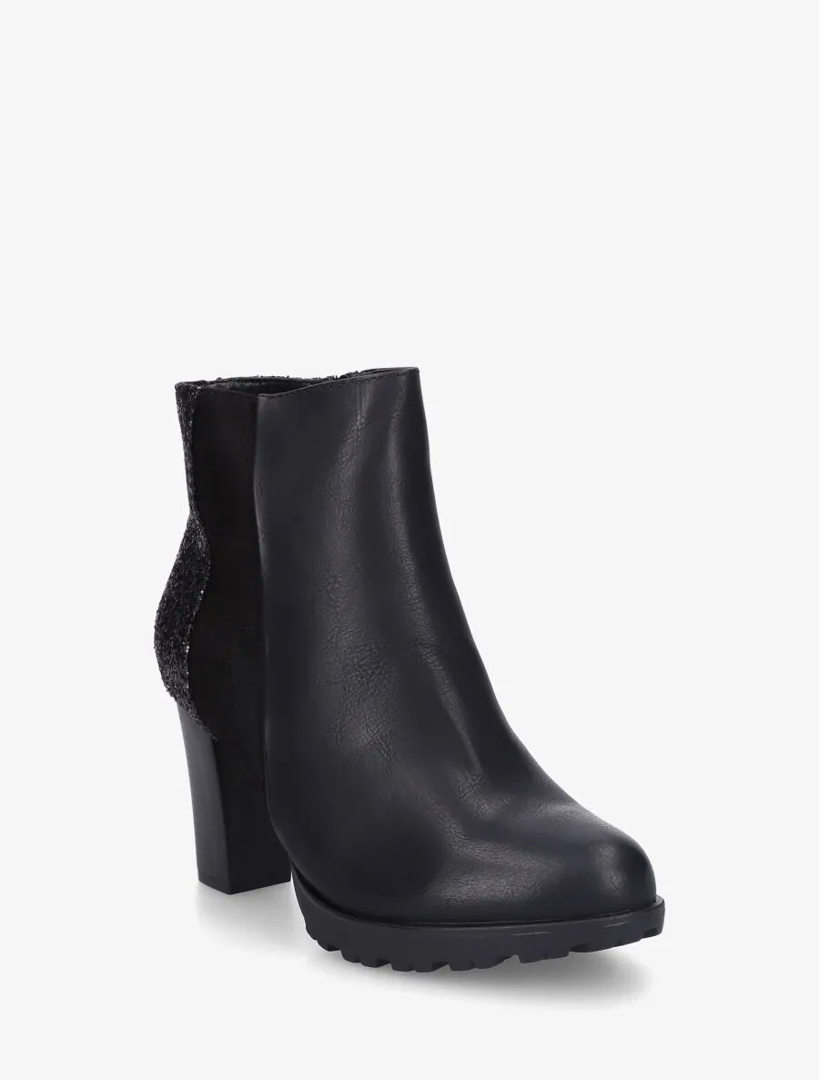 Bottines bimatière à contrefort pailleté - Noir