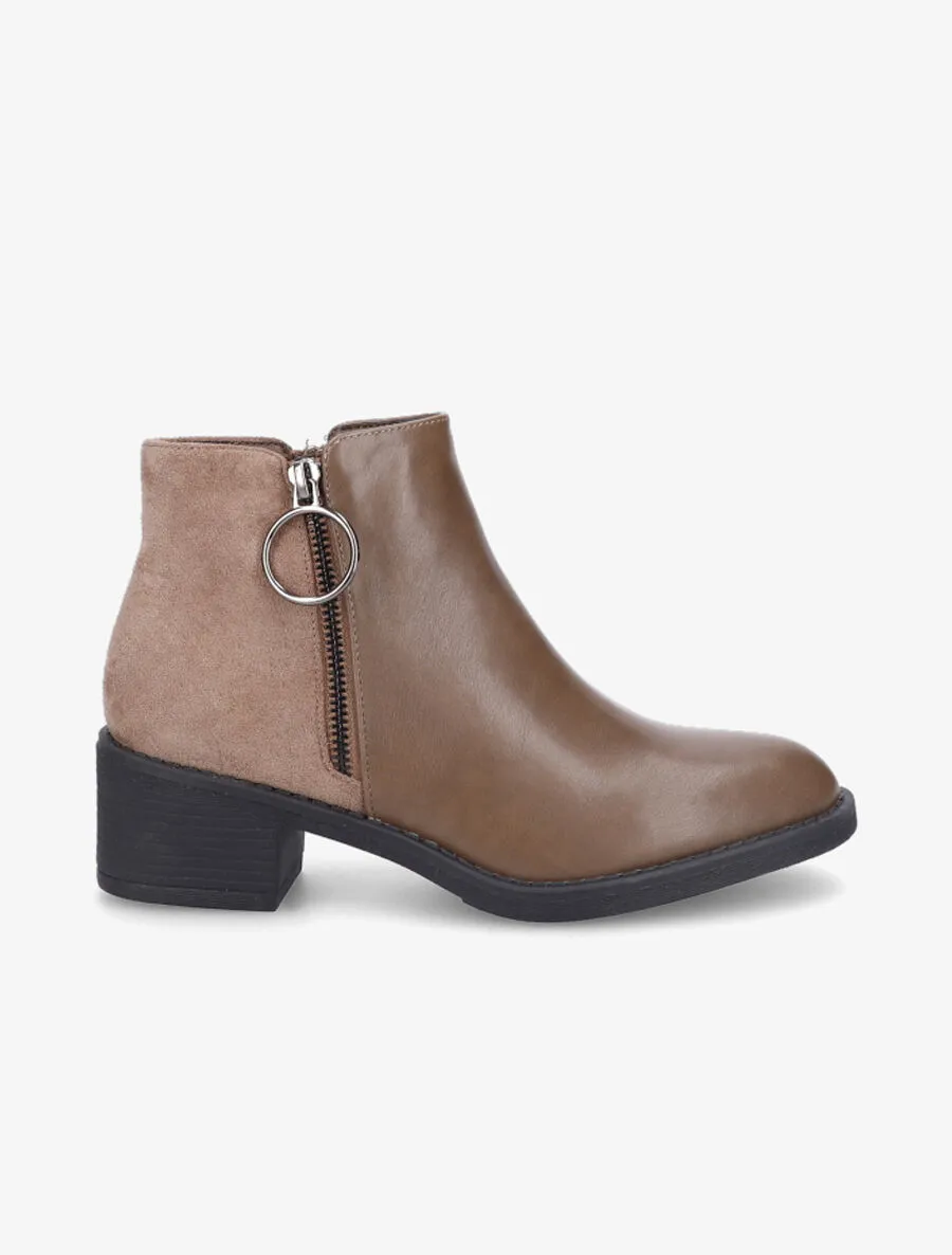 Bottines bimatière à double zips stylisés - Taupe