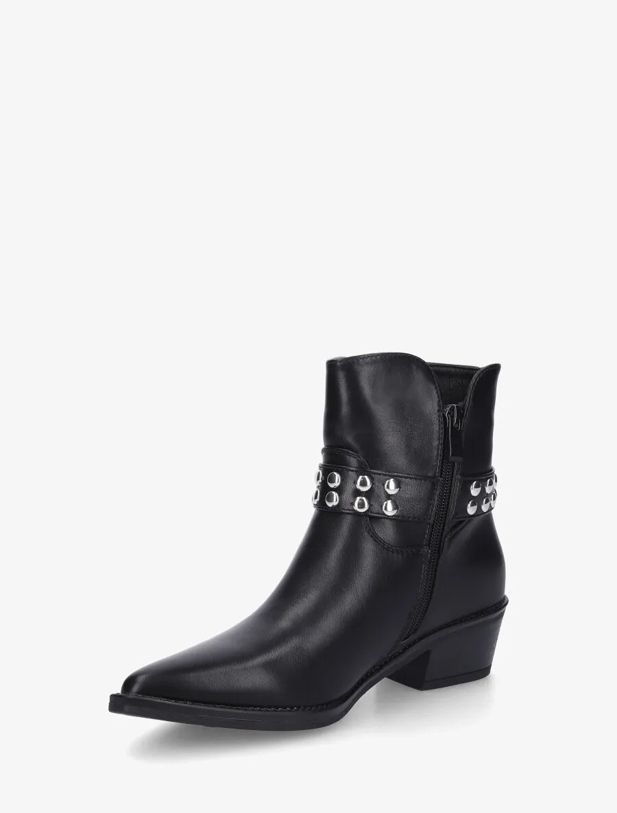 Bottines cloutées style santiags - Noir