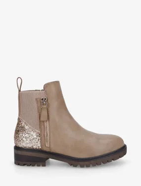 Bottines en simili à contrefort pailleté et zip - Taupe
