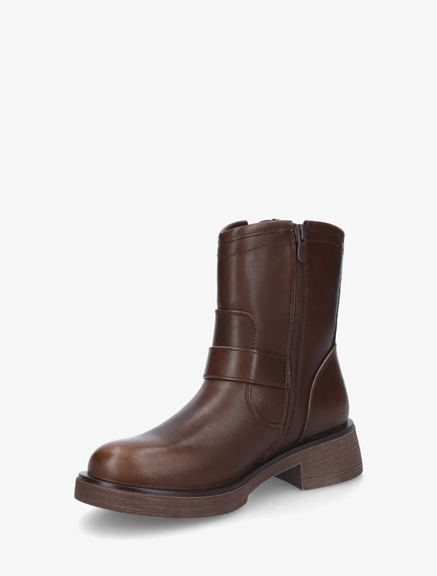 Bottines en simili à double sangles - Marron