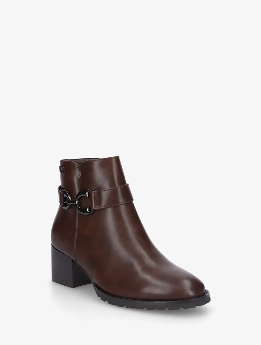 Bottines en simili à talon et boucle - Marron