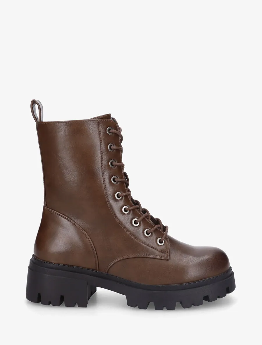 Bottines en simili style rangers - Marron