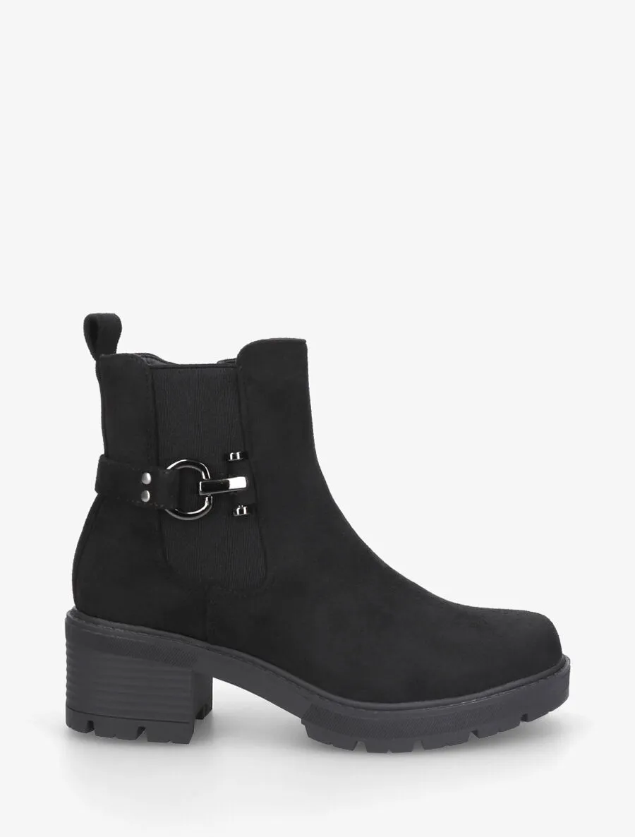 Bottines en suédine à boucle décorative - Noir
