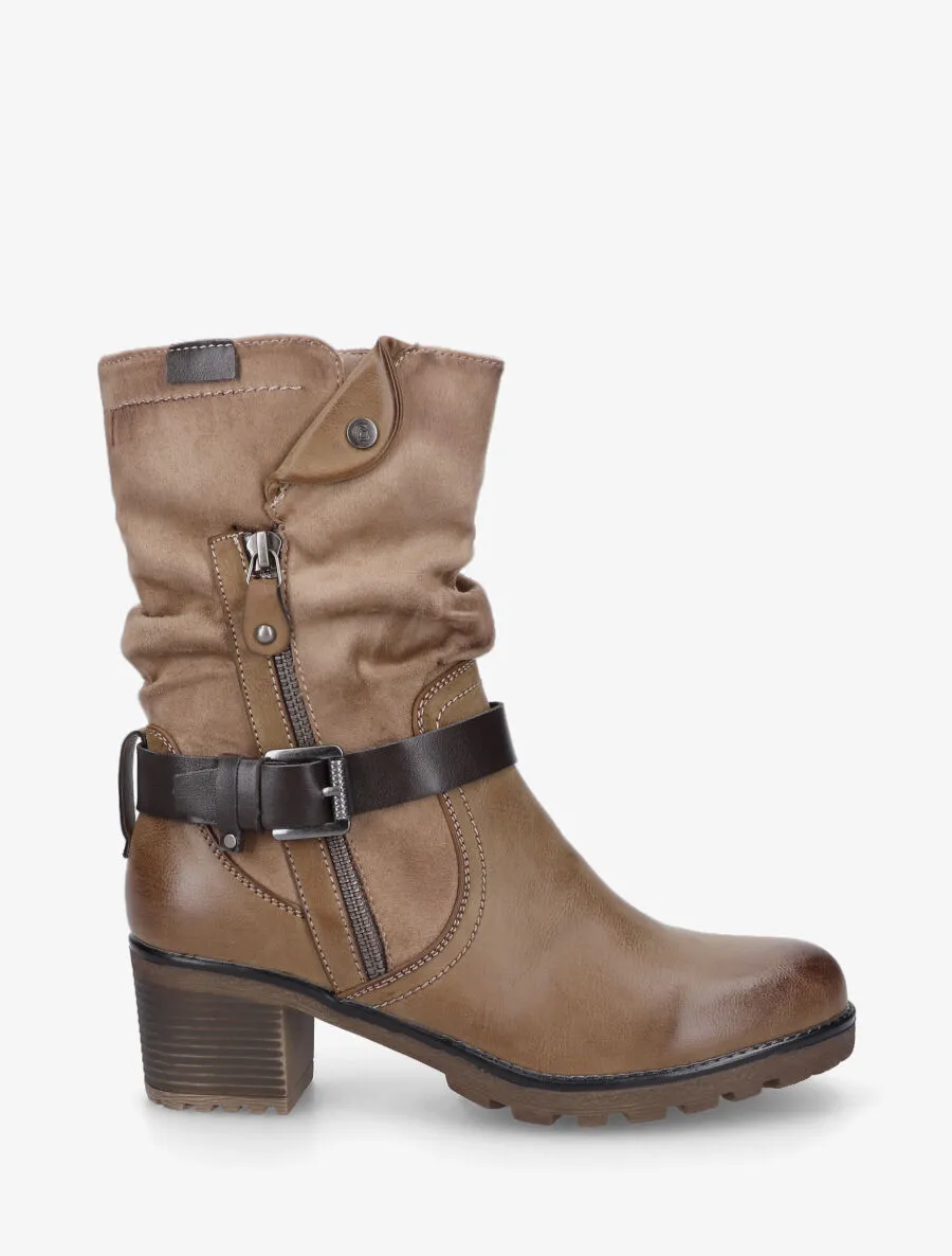 Bottines montantes bi-matière à zip - Taupe