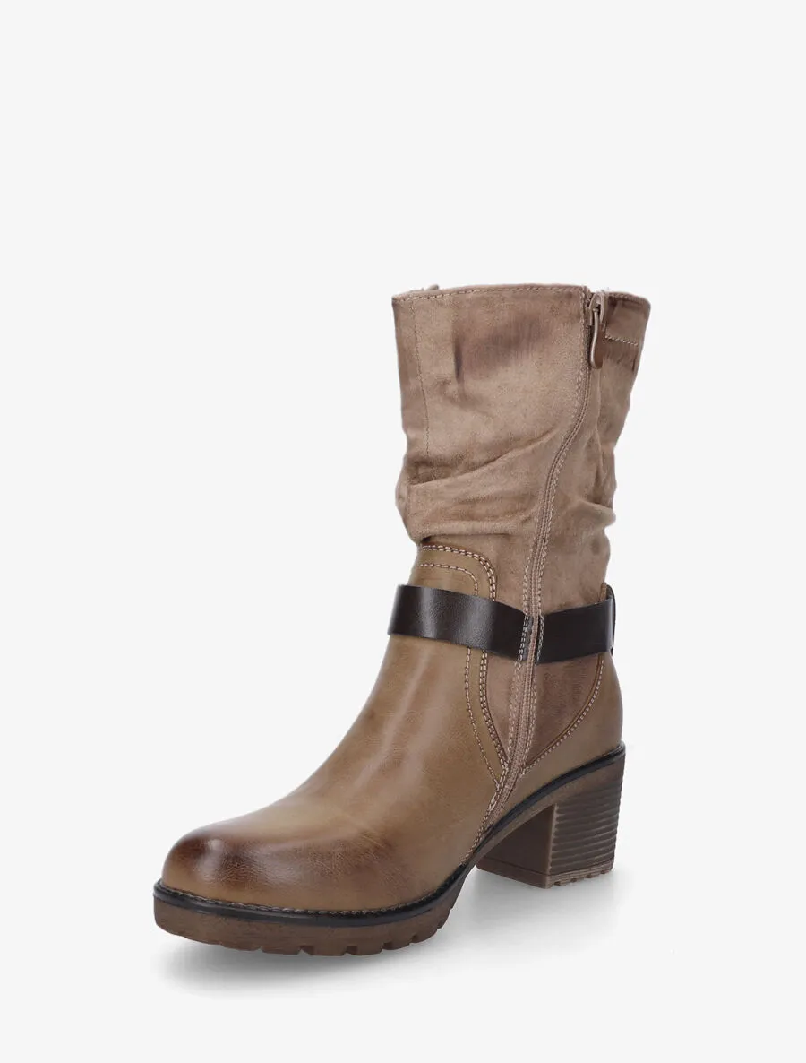Bottines montantes bi-matière à zip - Taupe