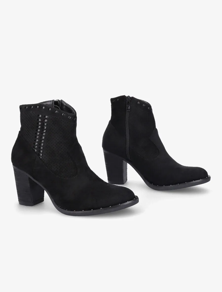 Bottines style santiag en suédine - Noir