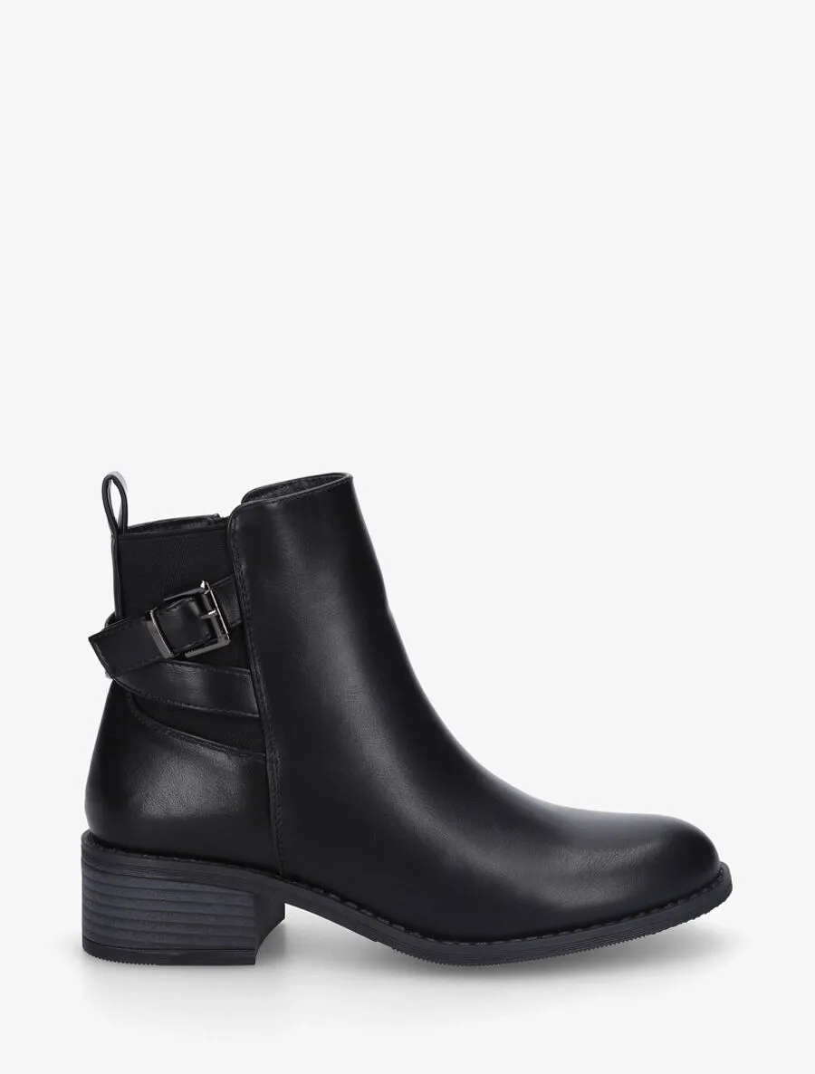 Bottines unies à cheville élastiquée et sanglée - Noir