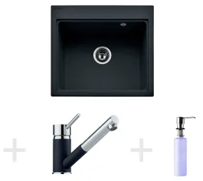 Franke Kit de cuisine G64, Évier en granit KSG 238, onyx + Mitigeur FG 7486, onyx + Distributeur de savon FD 300 (114.0365.101)