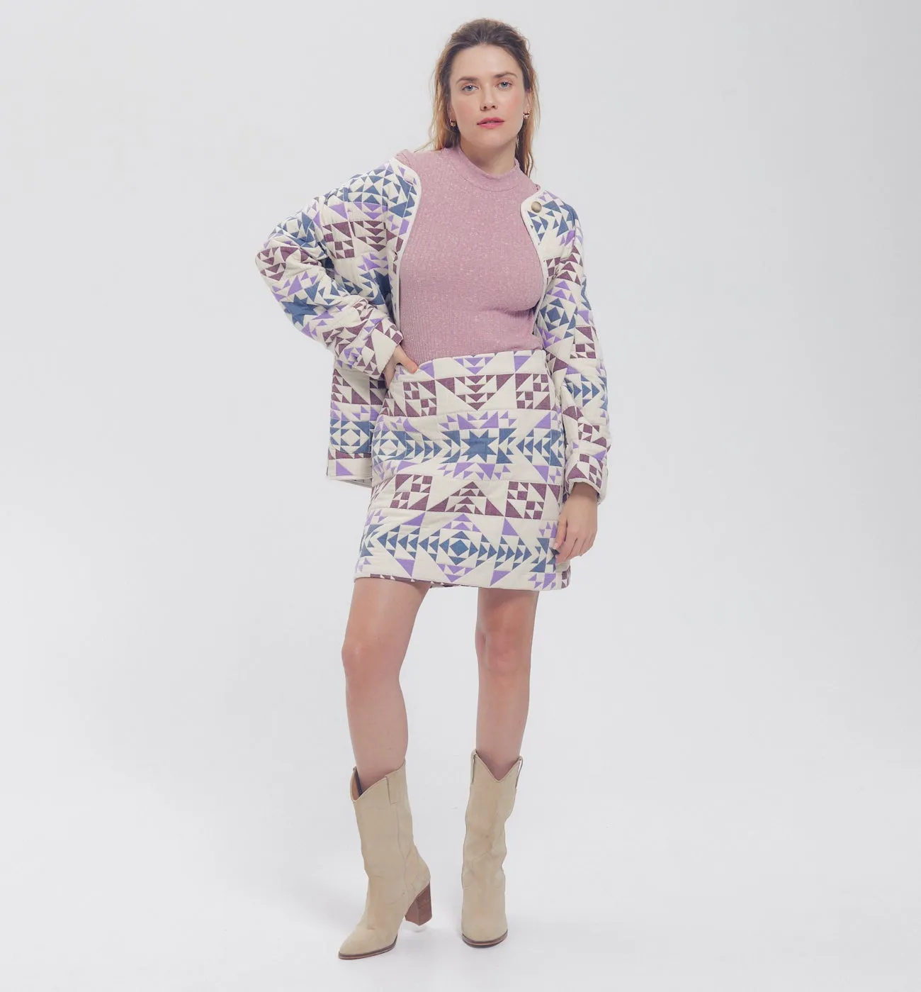 Jupe courte patchwork - Imprimé écru