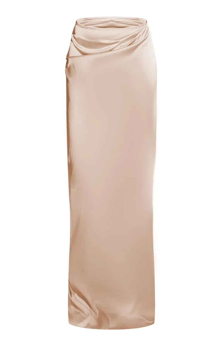 Jupe longue satinée buttercream à taille mi-haute