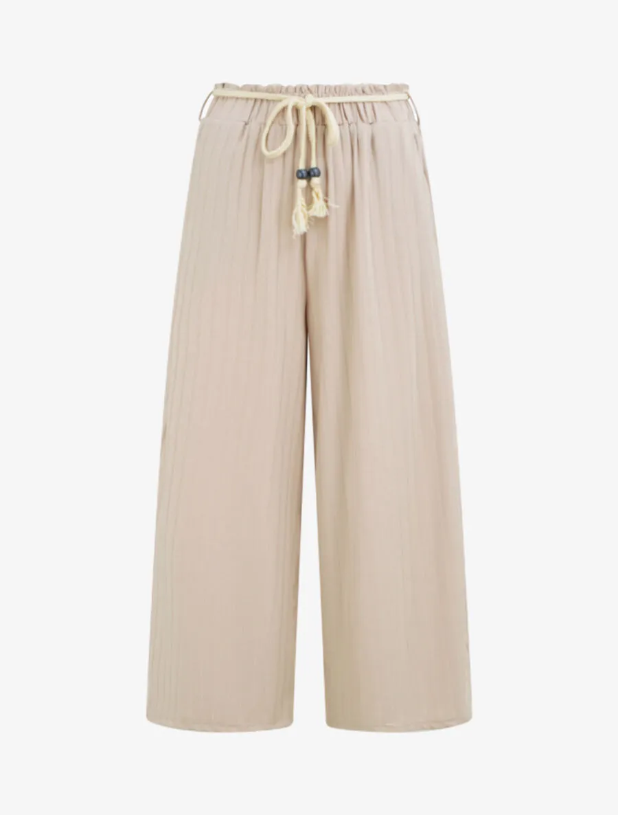 Pantalon ample à taille froncée - Beige