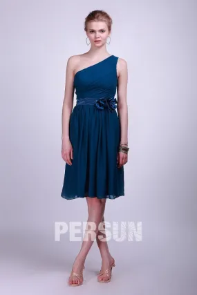 Robe bleu suele épaule ruban demoiselles d'honneur ruchée mousseline