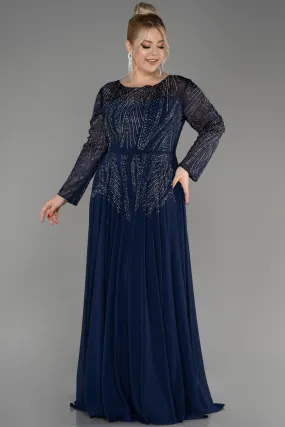 Robe de Soirée Grande Taille Longue Mousseline Bleu Marine ABU3925