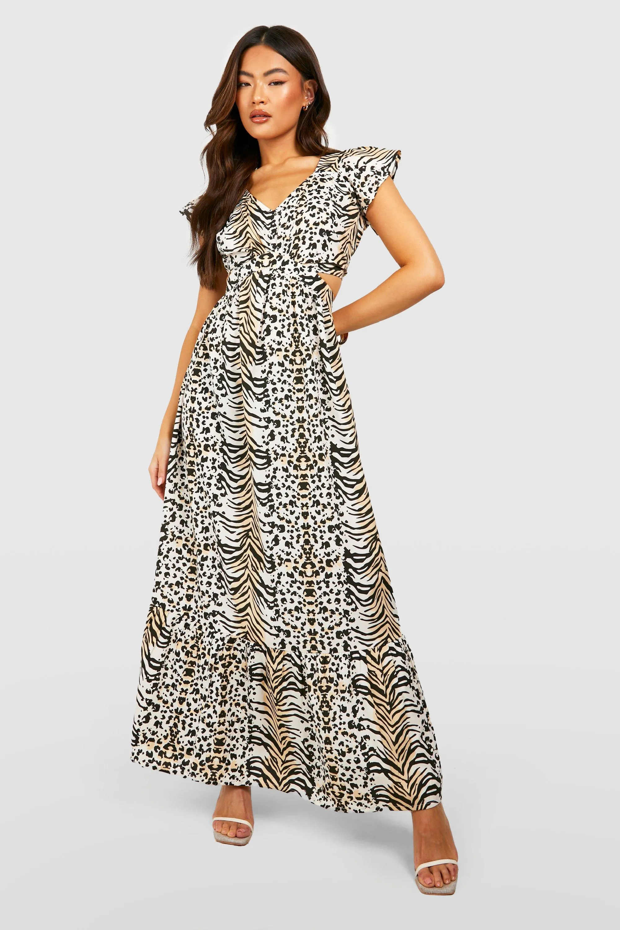 Robe longue découpée imprimé animal 