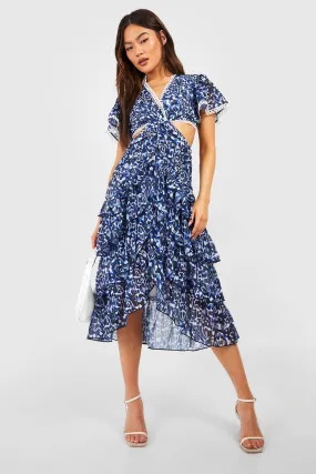 Robe mi-longue imprimée à volants