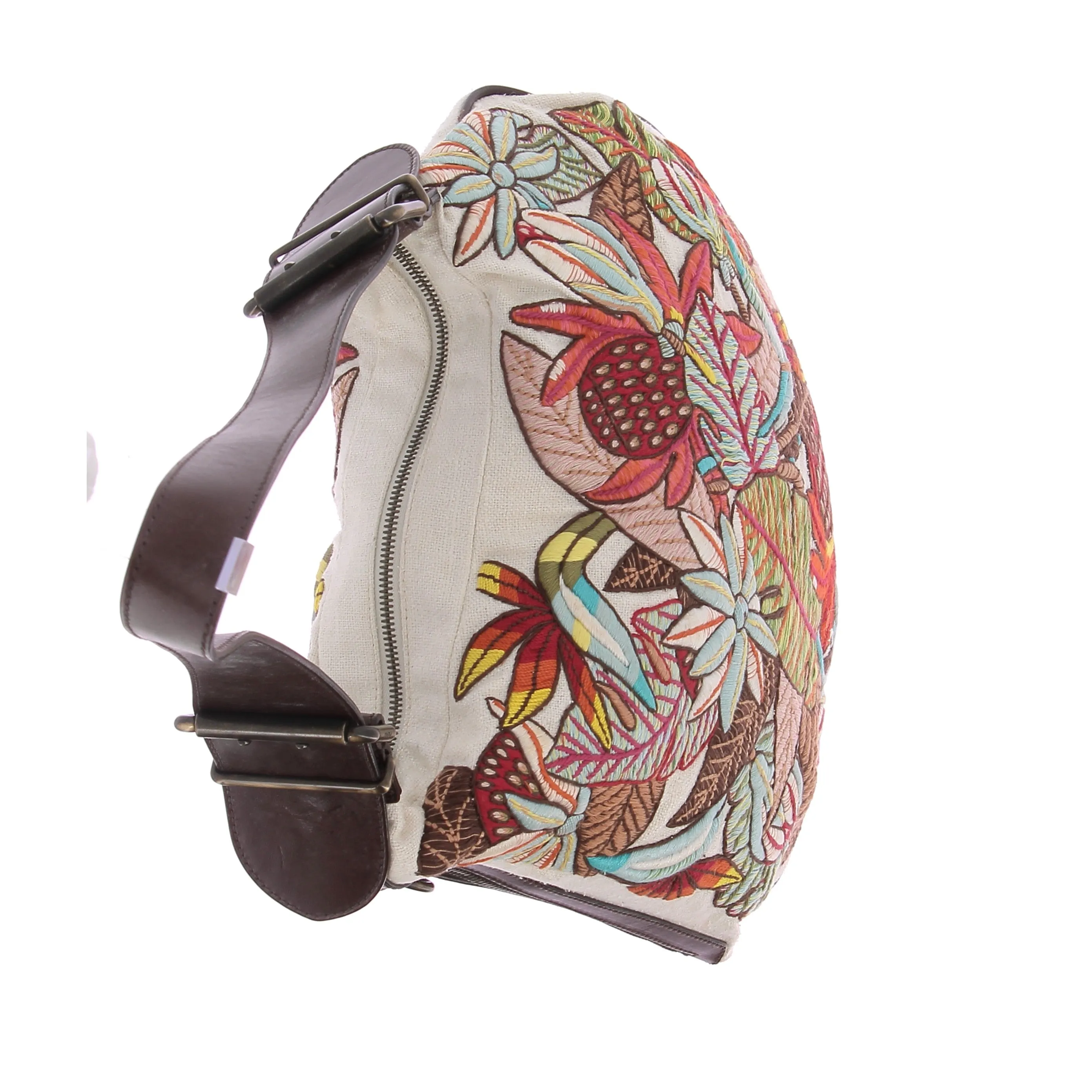 Sac porté épaule à broderies florales