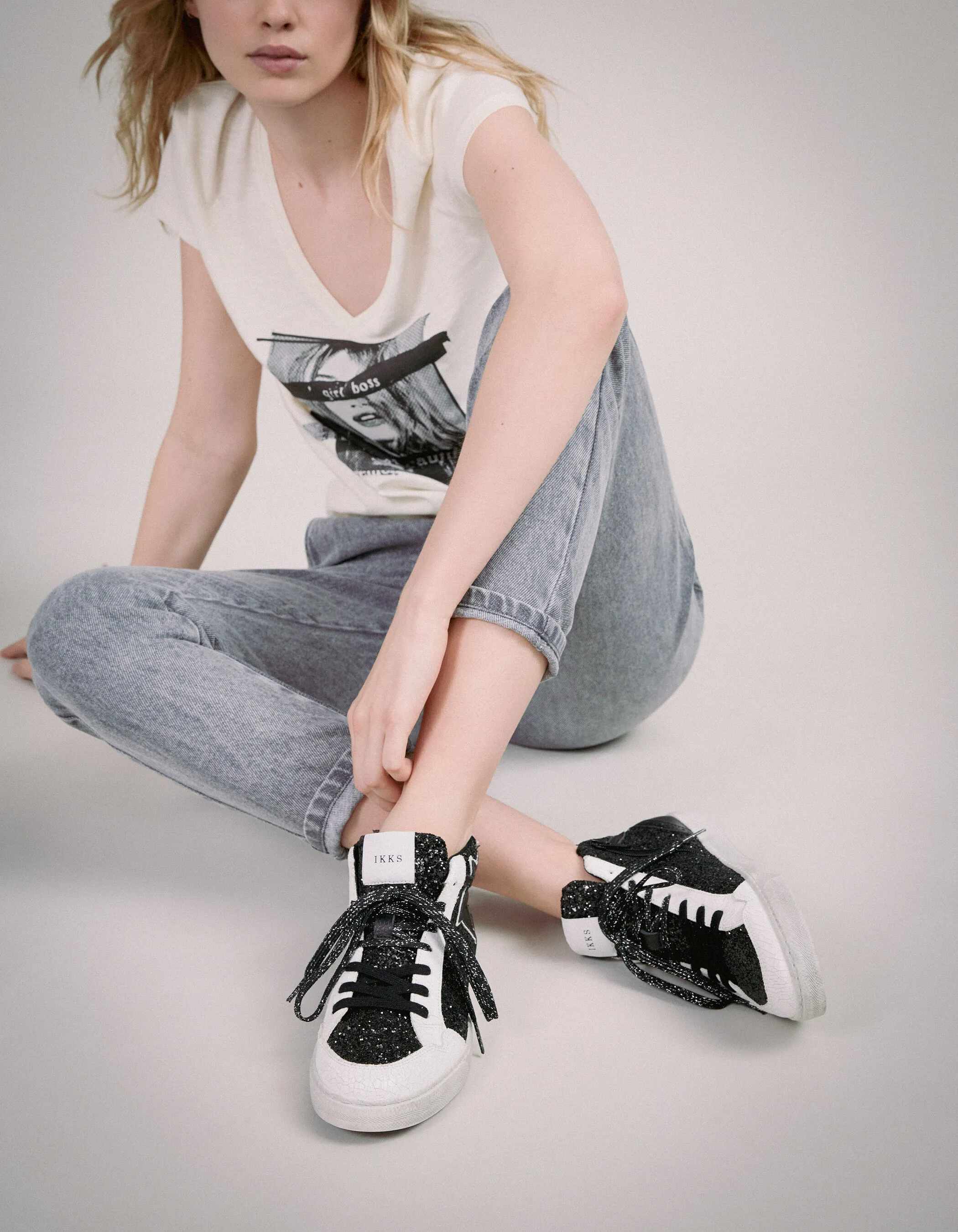 Sneakers montantes noires pailletées étoile Femme