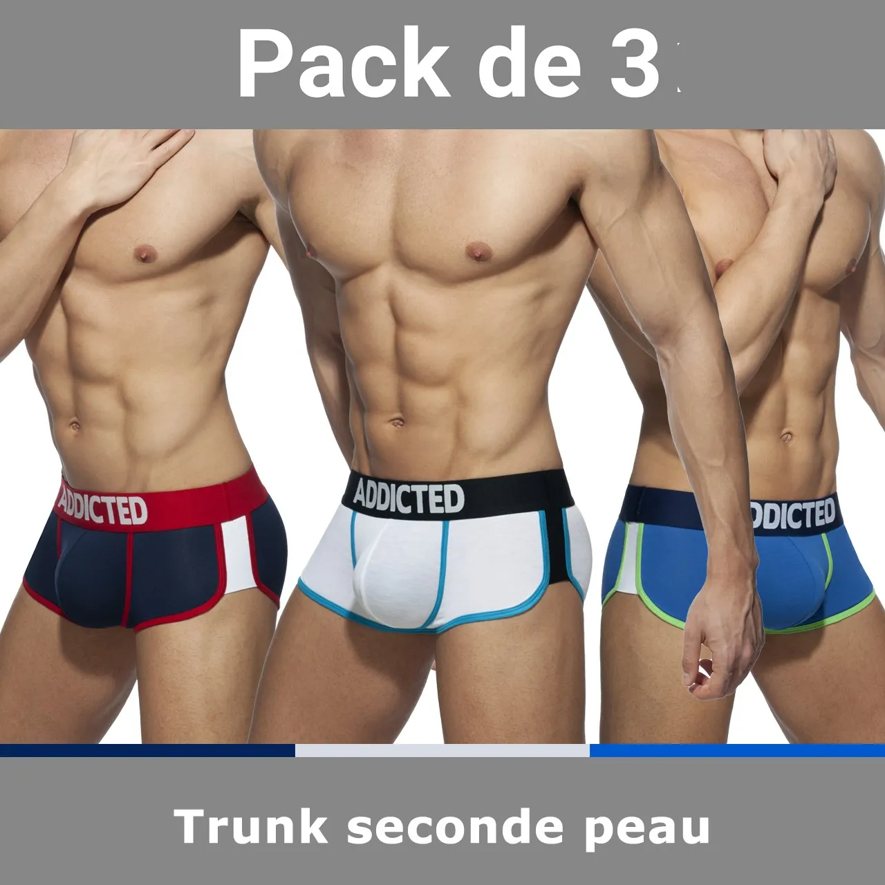 Trunk seconde peau (Lot de 3) - ADDICTED : vente shorty boxers homm...